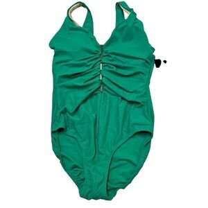 Shore Shapes Swimsuit Womens 12 Green Ruched One Piece Beach Resort Vacation